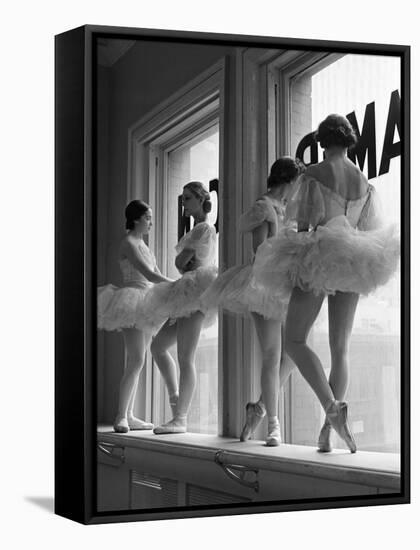 Ballerinas on Window Sill in Rehearsal Room at George Balanchine's School of American Ballet-Alfred Eisenstaedt-Framed Stretched Canvas