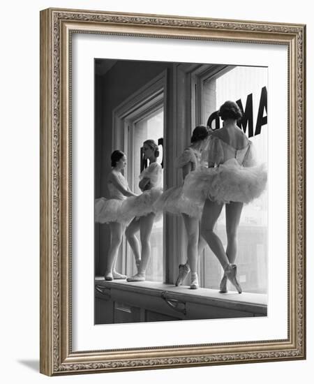 Ballerinas on Window Sill in Rehearsal Room at George Balanchine's School of American Ballet-Alfred Eisenstaedt-Framed Photographic Print