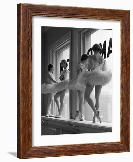 Ballerinas on Window Sill in Rehearsal Room at George Balanchine's School of American Ballet-Alfred Eisenstaedt-Framed Photographic Print