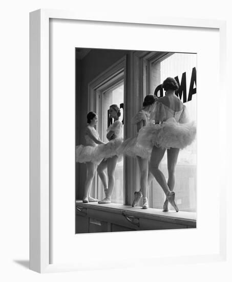 Ballerinas on Window Sill in Rehearsal Room at George Balanchine's School of American Ballet-Alfred Eisenstaedt-Framed Photographic Print