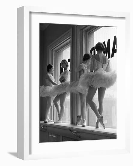 Ballerinas on Window Sill in Rehearsal Room at George Balanchine's School of American Ballet-Alfred Eisenstaedt-Framed Photographic Print