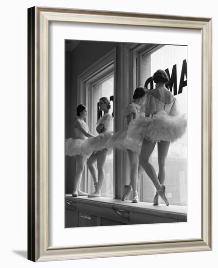 Ballerinas on Window Sill in Rehearsal Room at George Balanchine's School of American Ballet-Alfred Eisenstaedt-Framed Photographic Print