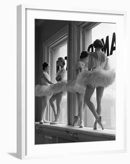 Ballerinas on Window Sill in Rehearsal Room at George Balanchine's School of American Ballet-Alfred Eisenstaedt-Framed Photographic Print