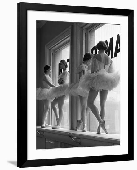 Ballerinas on Window Sill in Rehearsal Room at George Balanchine's School of American Ballet-Alfred Eisenstaedt-Framed Photographic Print