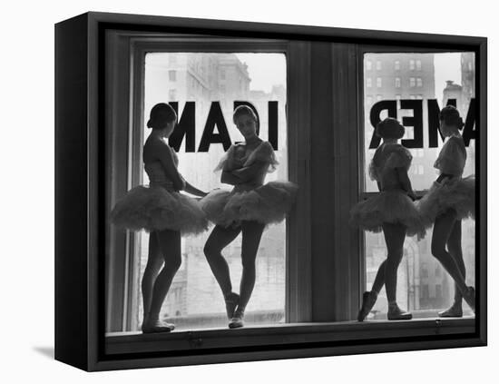 Ballerinas Standing on Window Sill in Rehearsal Room, George Balanchine's School of American Ballet-Alfred Eisenstaedt-Framed Stretched Canvas