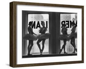 Ballerinas Standing on Window Sill in Rehearsal Room, George Balanchine's School of American Ballet-Alfred Eisenstaedt-Framed Premium Photographic Print