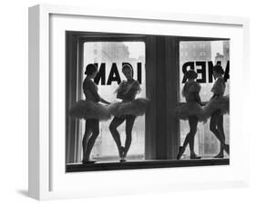 Ballerinas Standing on Window Sill in Rehearsal Room, George Balanchine's School of American Ballet-Alfred Eisenstaedt-Framed Premium Photographic Print