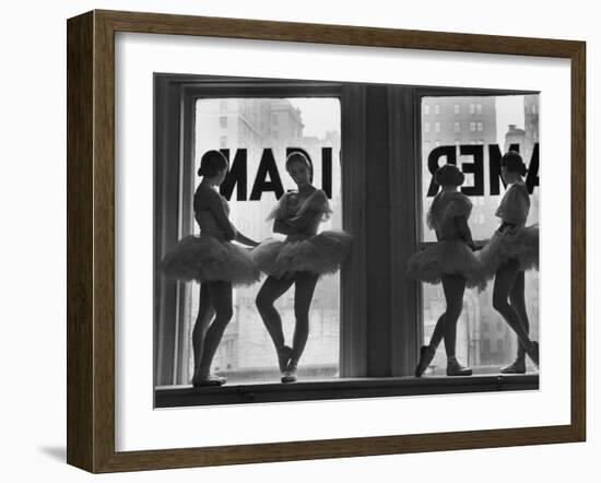 Ballerinas Standing on Window Sill in Rehearsal Room, George Balanchine's School of American Ballet-Alfred Eisenstaedt-Framed Photographic Print