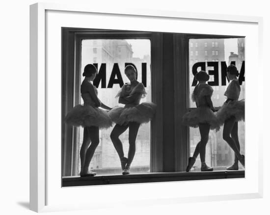 Ballerinas Standing on Window Sill in Rehearsal Room, George Balanchine's School of American Ballet-Alfred Eisenstaedt-Framed Photographic Print