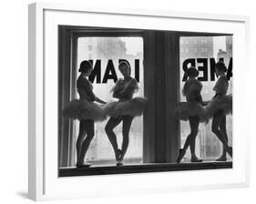 Ballerinas Standing on Window Sill in Rehearsal Room, George Balanchine's School of American Ballet-Alfred Eisenstaedt-Framed Photographic Print