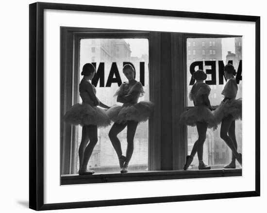 Ballerinas Standing on Window Sill in Rehearsal Room, George Balanchine's School of American Ballet-Alfred Eisenstaedt-Framed Photographic Print