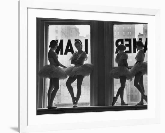 Ballerinas Standing on Window Sill in Rehearsal Room, George Balanchine's School of American Ballet-Alfred Eisenstaedt-Framed Photographic Print