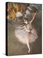 Ballet (also known as “L'Etoile”) (detail). 1876-1877. Pastel on monotype.-Edgar Degas-Stretched Canvas