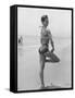 Ballet Dancer Cyd Charisse Who Also Aspires to Being a Movie Star, Posing at Santa Monica Beach-Peter Stackpole-Framed Stretched Canvas