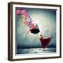 Ballet Dancer In Flying Satin Dress With Umbrella-Sergey Nivens-Framed Art Print