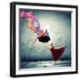 Ballet Dancer In Flying Satin Dress With Umbrella-Sergey Nivens-Framed Art Print