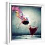 Ballet Dancer In Flying Satin Dress With Umbrella-Sergey Nivens-Framed Art Print