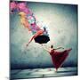 Ballet Dancer In Flying Satin Dress With Umbrella-Sergey Nivens-Mounted Art Print