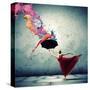 Ballet Dancer In Flying Satin Dress With Umbrella-Sergey Nivens-Stretched Canvas