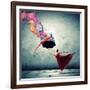 Ballet Dancer In Flying Satin Dress With Umbrella-Sergey Nivens-Framed Art Print