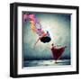 Ballet Dancer In Flying Satin Dress With Umbrella-Sergey Nivens-Framed Art Print