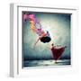 Ballet Dancer In Flying Satin Dress With Umbrella-Sergey Nivens-Framed Art Print