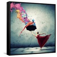 Ballet Dancer In Flying Satin Dress With Umbrella-Sergey Nivens-Framed Stretched Canvas