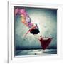 Ballet Dancer In Flying Satin Dress With Umbrella-Sergey Nivens-Framed Premium Giclee Print