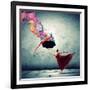 Ballet Dancer In Flying Satin Dress With Umbrella-Sergey Nivens-Framed Premium Giclee Print