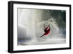 Ballet dancer in red dress dancing in fountain, International Fountain, Seattle, Washington Stat...-Pete Saloutos-Framed Photographic Print