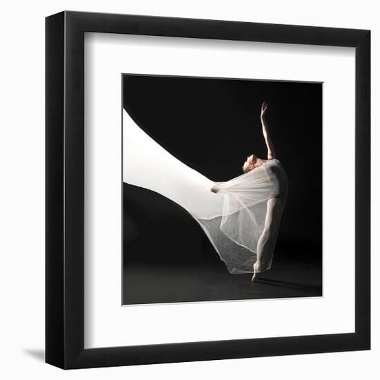 Ballet Dancer Jump White Veil-null-Framed Art Print