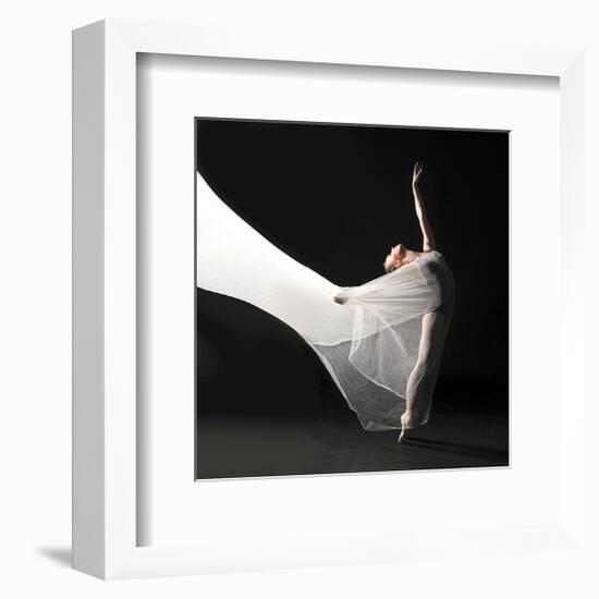 Ballet Dancer Jump White Veil-null-Framed Art Print