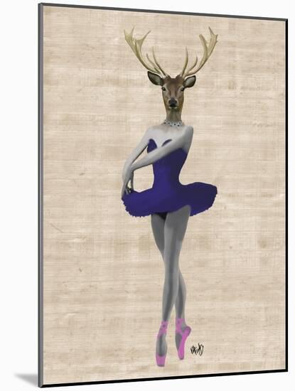 Ballet Deer in Blue-Fab Funky-Mounted Art Print