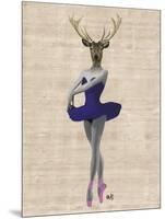 Ballet Deer in Blue-Fab Funky-Mounted Art Print