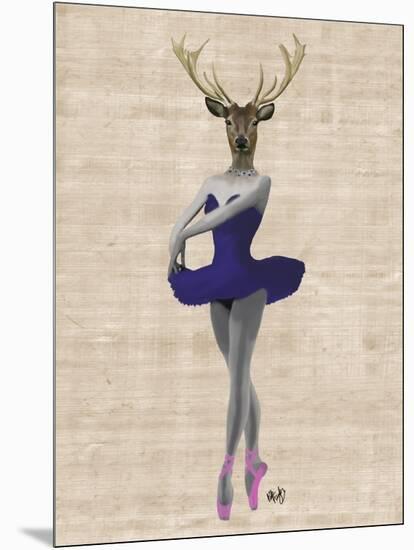 Ballet Deer in Blue-Fab Funky-Mounted Art Print