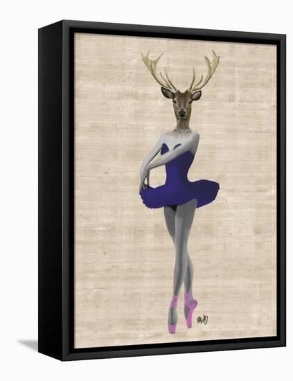 Ballet Deer in Blue-Fab Funky-Framed Stretched Canvas