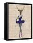 Ballet Deer in Blue-Fab Funky-Framed Stretched Canvas