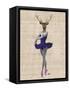 Ballet Deer in Blue-Fab Funky-Framed Stretched Canvas