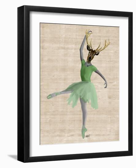 Ballet Deer in Green-Fab Funky-Framed Art Print