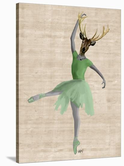 Ballet Deer in Green-Fab Funky-Stretched Canvas