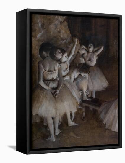 Ballet repetition on the scene (detail). 1874. Oil on canvas.-Edgar Degas-Framed Stretched Canvas