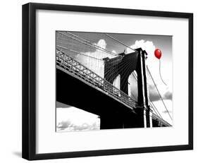 Balloon over Brooklyn Bridge-Masterfunk collective-Framed Art Print