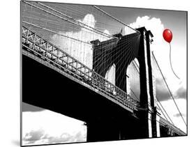 Balloon over Brooklyn Bridge-Masterfunk collective-Mounted Art Print