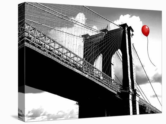Balloon over Brooklyn Bridge-Masterfunk collective-Stretched Canvas