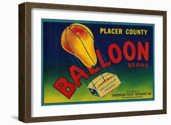 Balloon Pear Crate Label - Los Angeles, CA-Lantern Press-Framed Art Print