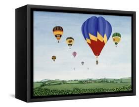 Ballooning over the Cotswolds-Maggie Rowe-Framed Stretched Canvas