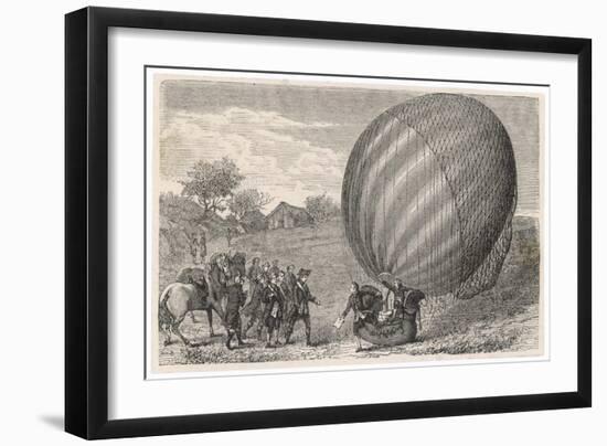 Ballooning Pioneers Charles and Robert Land at Nesles France-null-Framed Art Print