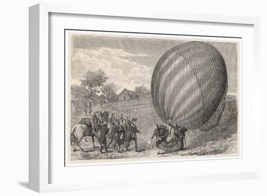 Ballooning Pioneers Charles and Robert Land at Nesles France-null-Framed Art Print