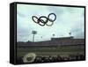 Balloons in the Shape of the Olympic Rings Being Released at the Summer Olympics Opening Ceremonies-John Dominis-Framed Stretched Canvas