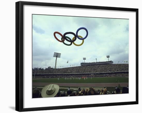Balloons in the Shape of the Olympic Rings Being Released at the Summer Olympics Opening Ceremonies-John Dominis-Framed Photographic Print